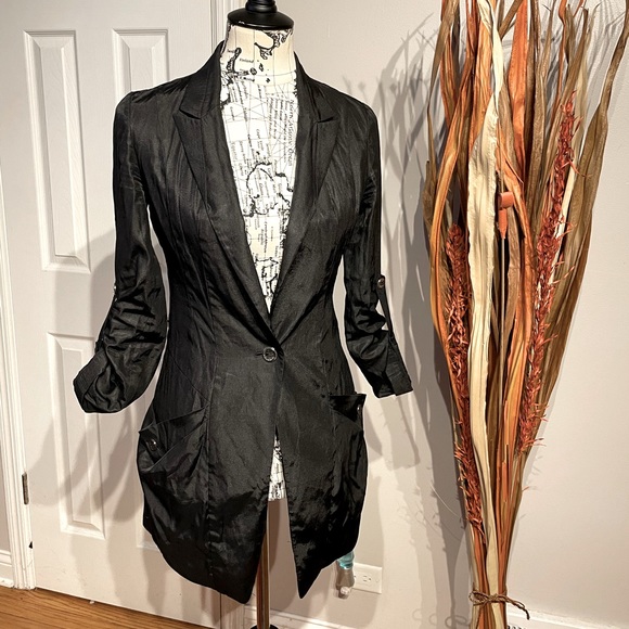 Visit in New York Vintage Y2k Rollup 3/4 sleeve 1button Fit Flare Rave Oversized - Picture 1 of 9